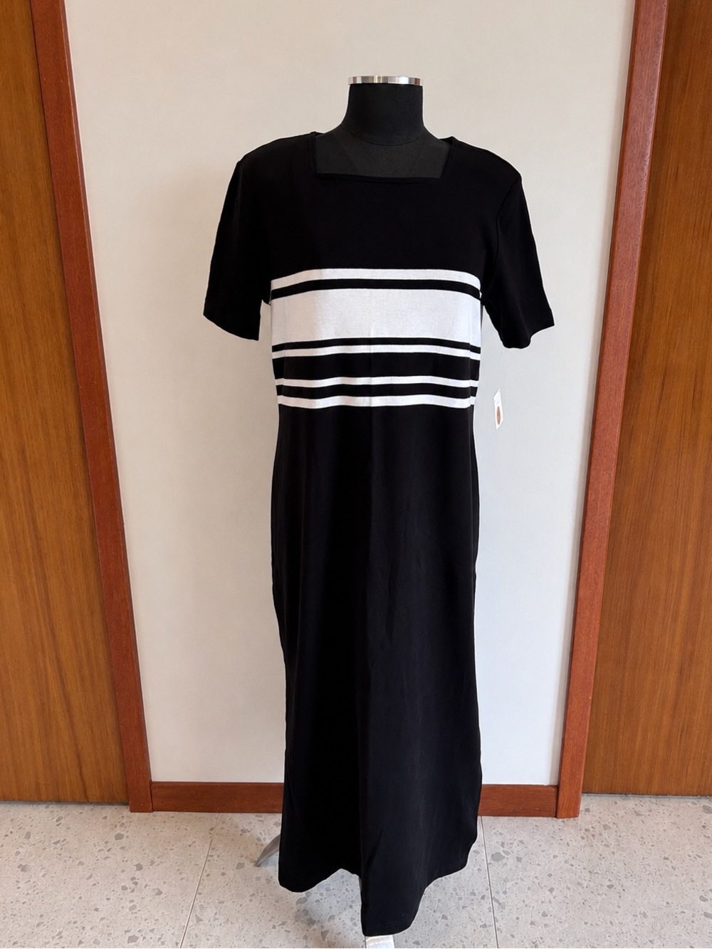 Talbots Vintage 90s Minimalist Black & White Striped Cotton Maxi Dress